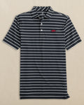 The front view of the Southern Tide Arkansas Razorbacks brrr°®-eeze Desmond Stripe Polo by Southern Tide - Black