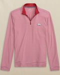 The front view of the Arkansas Razorbacks Cruiser Micro-Stripe Heather Quarter Zip by Southern Tide - Heather Crimson