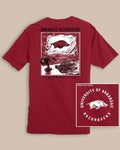 The back view of the Arkansas Razorbacks Fishing Flag T-Shirt by Southern Tide - Crimson
