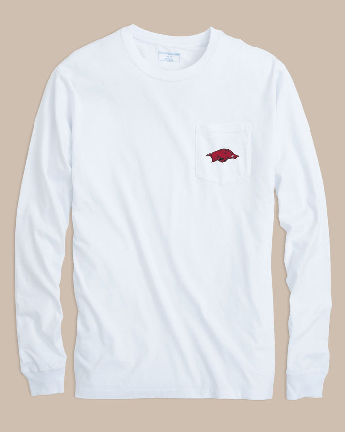 The front view of the Southern Tide Arkansas Razorbacks Gameday Embroidered Long Sleeve T-Shirt by Southern Tide - Classic White