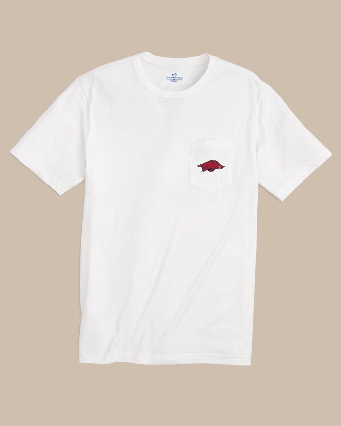 The front view of the Southern Tide Arkansas Razorbacks Gameday Embroidered Short Sleeve T-Shirt by Southern Tide - Classic White