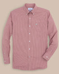 The front view of the Arkansas Razorbacks Gingham Button Down Shirt by Southern Tide - Crimson