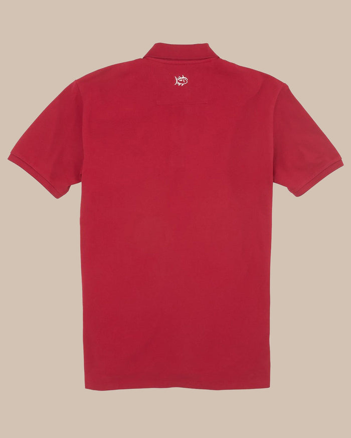 The back view of the Arkansas Razorbacks Pique Polo Shirt by Southern Tide - Crimson