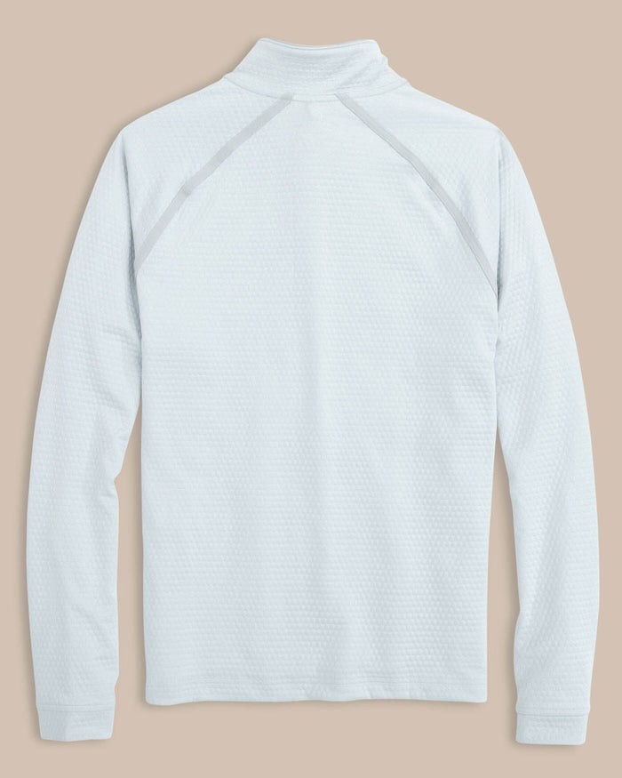 The back view of the Arkansas Razorbacks Scuttle Heather Quarter Zip by Southern Tide - Heather Slate Grey