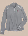 The front view of the Southern Tide Arkansas Razorbacks Women's Striped Runaround Quarter Zip by Southern Tide - Black