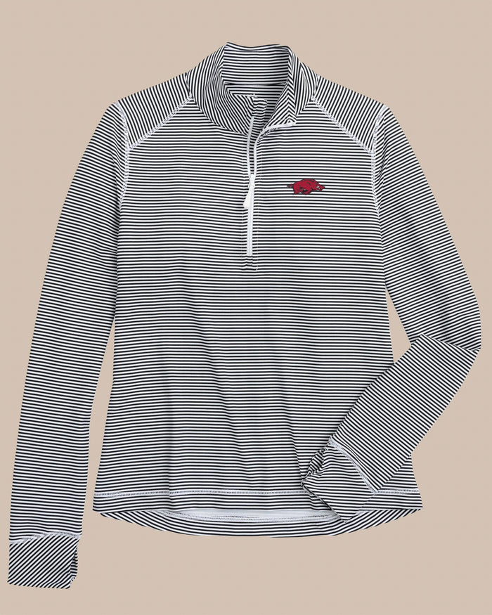 Arkansas Razorbacks Women's Striped Runaround Quarter Zip C_Outerwear Southern Tide