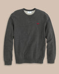 The front view of the Arkansas Upper Deck Pullover Sweatshirt by Southern Tide - Heather Black