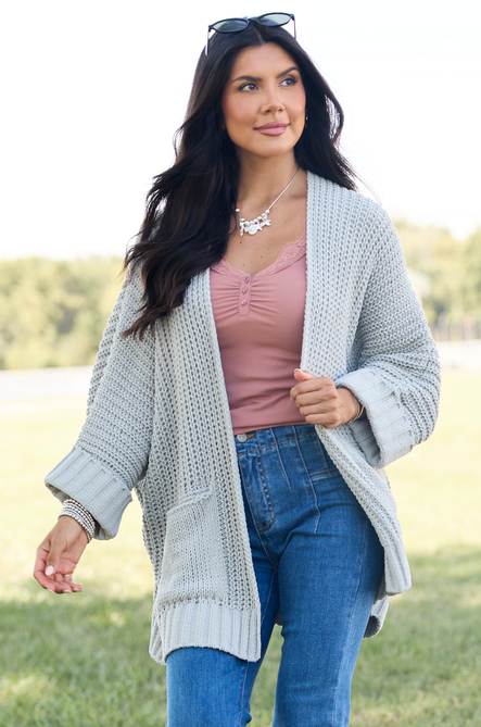At Ease Grey Oversized Cardigan Sweater