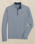 The front view of the Southern Tide Auburn Tiger Head Cruiser Micro-Stripe Heather Quarter Zip by Southern Tide - Heather Navy