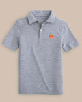 The front view of the Auburn Tigers Boys Driver Spacedye Performance Polo Shirt by Southern Tide - Navy