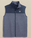 The front view of the Southern Tide Auburn Tigers Boys Waterfront Quilted Vest by Southern Tide - Dress  Blue