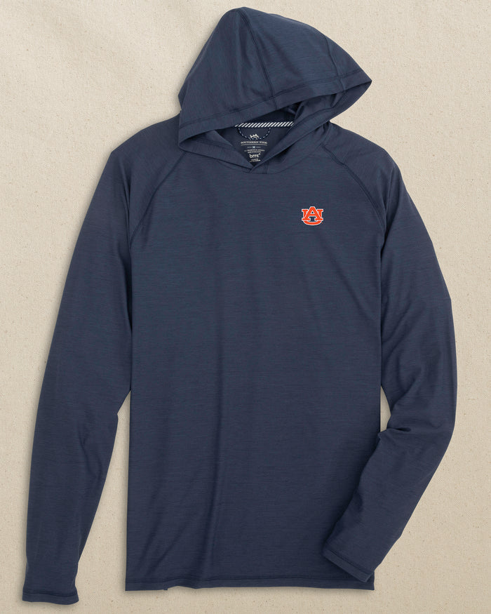The front view of the Southern Tide Auburn Tigers brrr°®-illiant Performance Hoodie by Southern Tide - Nautical Navy