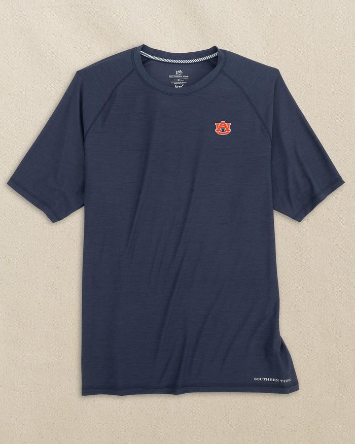 The front view of the Southern Tide Auburn Tigers brrr°®-illiant Performance T-Shirt by Southern Tide - Nautical Navy