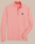 The front view of the Auburn Tigers Cruiser Micro-Stripe Heather Quarter Zip by Southern Tide - Heather Endzone Orange