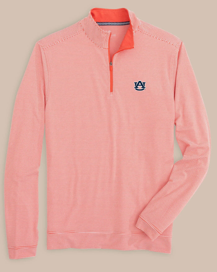 The front view of the Auburn Tigers Cruiser Micro-Stripe Heather Quarter Zip by Southern Tide - Heather Endzone Orange