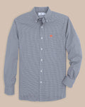 The front view of the Men's Navy Auburn Tigers Gingham Button Down Shirt by Southern Tide - Navy