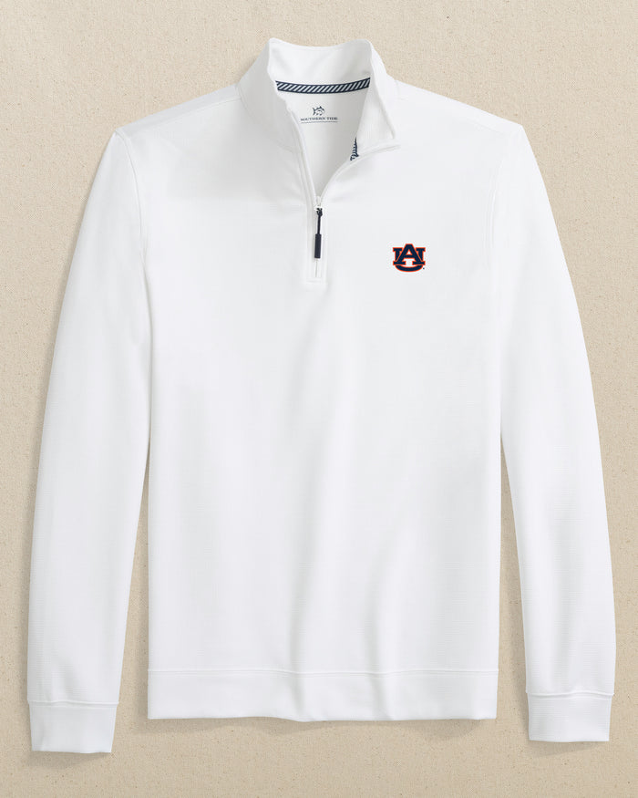 The front view of the Southern Tide Auburn Tigers Schooner Quarter Zip by Southern Tide - Classic White