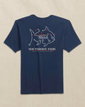 The back view of the Southern Tide Auburn Tigers Skipjack Play Short Sleeve T-Shirt by Southern Tide - Navy and Endzone Orange