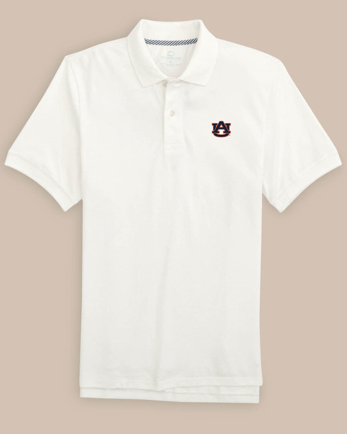 The front view of the Auburn Tigers Skipjack Polo by Southern Tide - Classic White