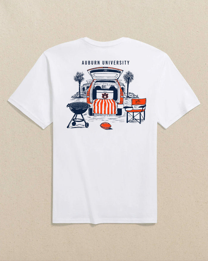 The back view of the Southern Tide Auburn Tigers Stadium View Short Sleeve T-Shirt by Southern Tide - Classic White