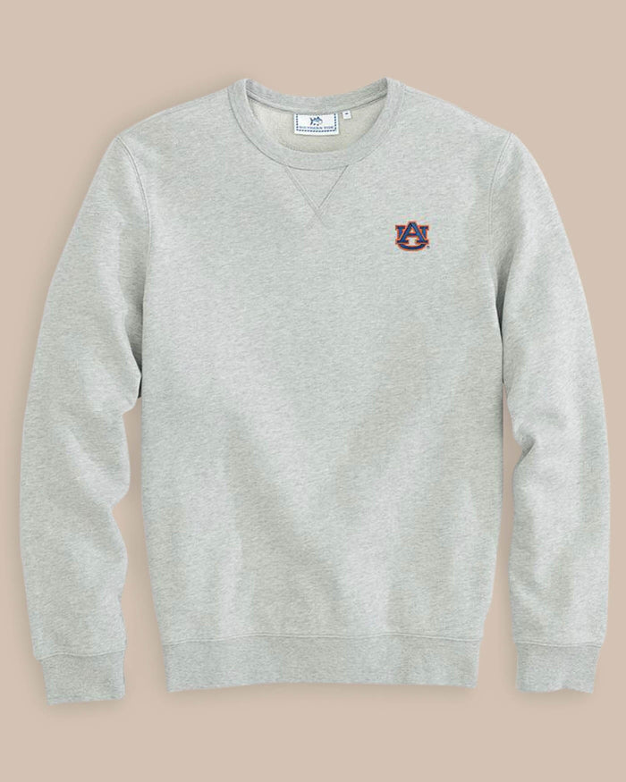 The front view of the Auburn Upper Deck Pullover Sweatshirt by Southern Tide - Heather Slate Grey
