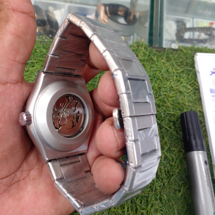 Automatic Skeleton Watch Date Style Watch – Elegant Diamond Markers & Stainless Steel Band