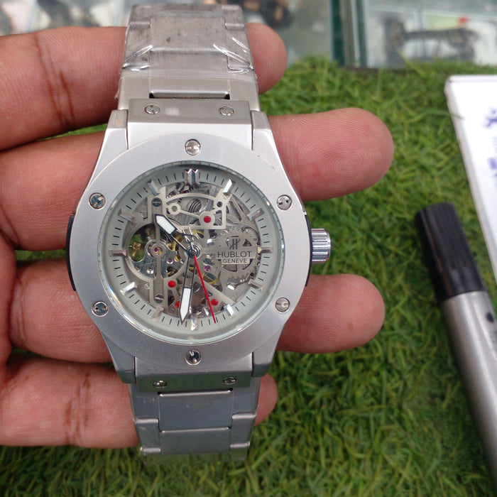 Automatic Skeleton Watch Date Style Watch – Elegant Diamond Markers & Stainless Steel Band