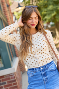 Autumn Muse Polka Dot Button-Up Cardigan Sweater Cream/Brown