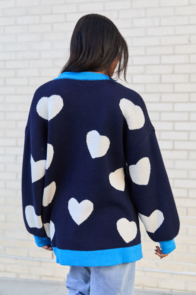 Azura Navy and White Heart Cardigan FINAL SALE