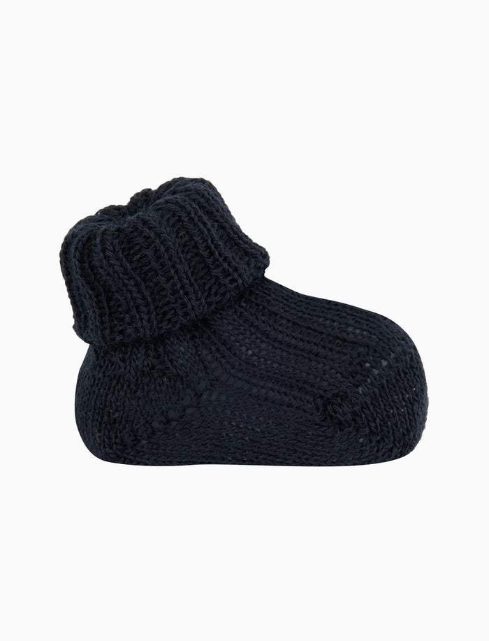 Babbucce bambino lana blu tinta unita a coste - Gallo 1927 - Official Online Shop
