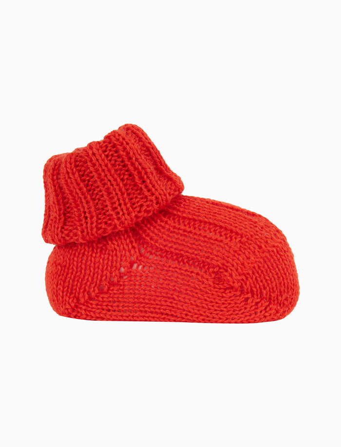 Babbucce bambino lana rosso tinta unita a coste - Gallo 1927 - Official Online Shop