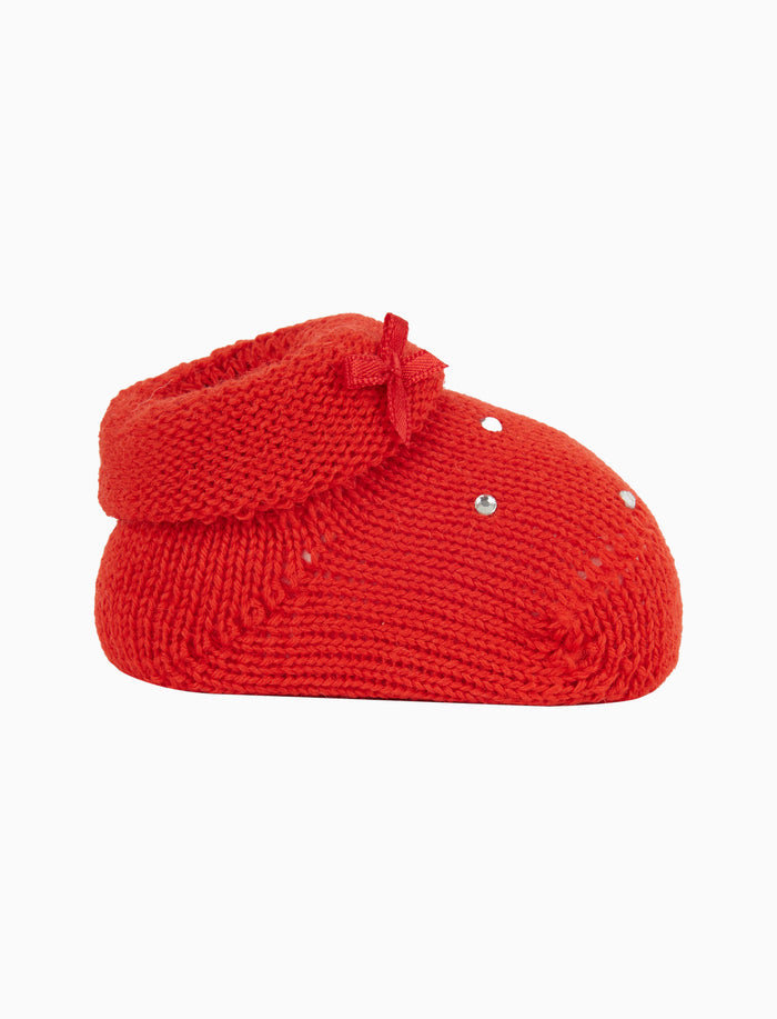 Babbucce bambino lana tinta unita rosso con strass e fiocchetto - Gallo 1927 - Official Online Shop
