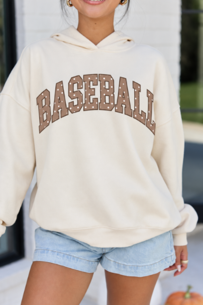 Baseball Polka Dot Cream Graphic Hoodie