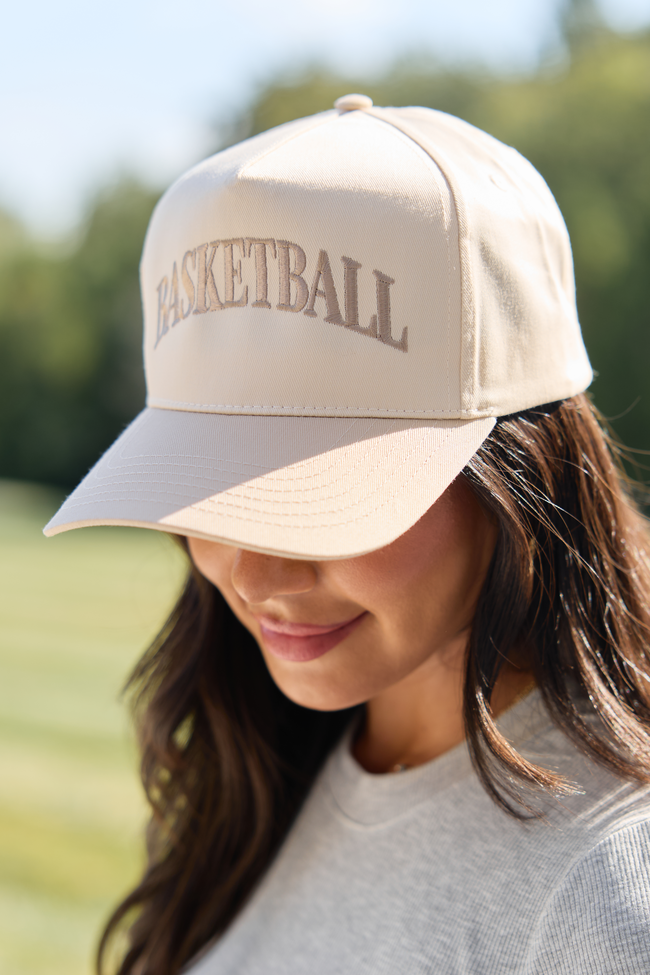 Basketball Natural/Khaki Embroidered Trucker Hat