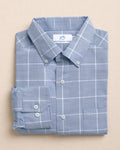 The front view of the Southern Tide Bay Breeze Plaid Sport Shirt by Southern Tide - Blue