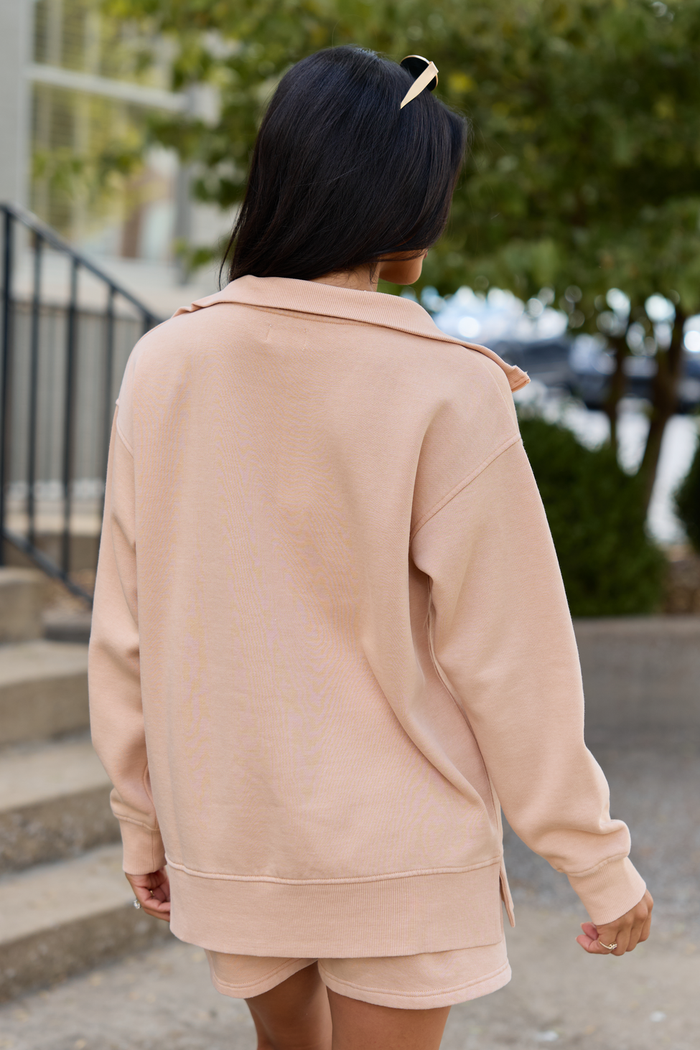 Be Right Back Orange Oversized Acid Washed Quarter Zip