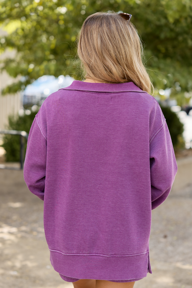 Be Right Back Purple Oversized Acid Washed Quarter Zip