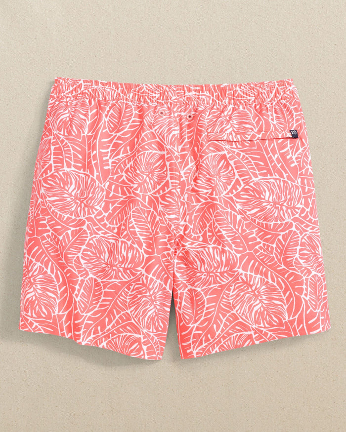 The back view of the Southern Tide Beach Palms Swim Trunk by Southern Tide - Sunkist Coral