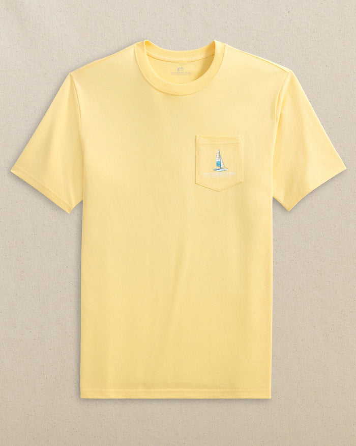 The front view of the Southern Tide Beachside Catamarans Short Sleeve T-Shirt by Southern Tide - Pineapple