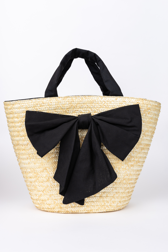 Beckett Black Bow Straw Tote FINAL SALE