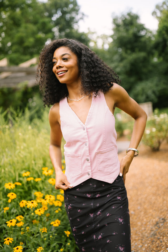 Beneath The Moon Pink Stretch Denim Vest FINAL SALE