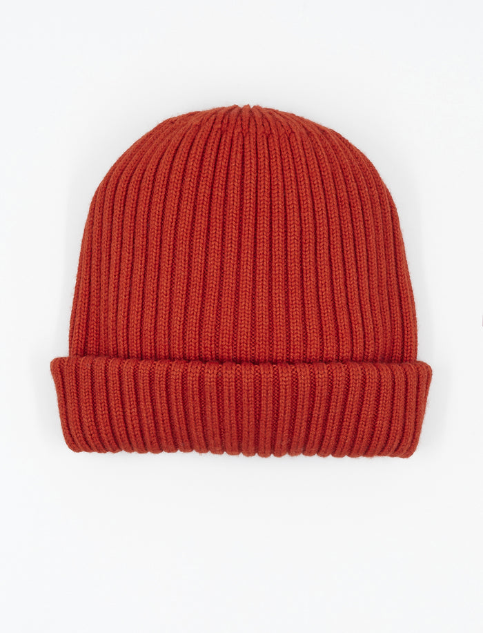 Berretto unisex lana, seta e cashmere minio tinta unita a coste - Gallo 1927 - Official Online Shop