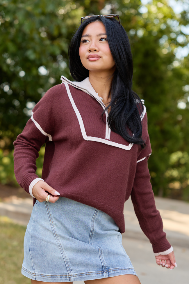 Best Dressed Chocolate Contrast Trim Quarter Zip