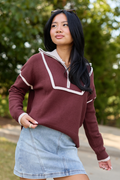 Best Dressed Chocolate Contrast Trim Quarter Zip