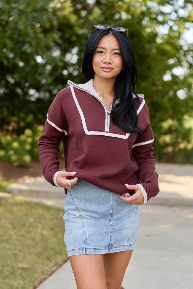 Best Dressed Chocolate Contrast Trim Quarter Zip