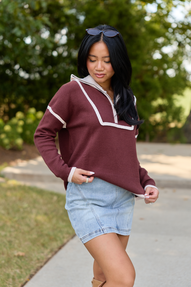 Best Dressed Chocolate Contrast Trim Quarter Zip