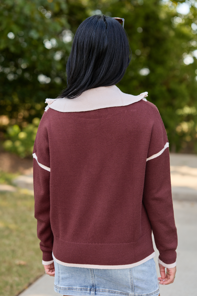 Best Dressed Chocolate Contrast Trim Quarter Zip