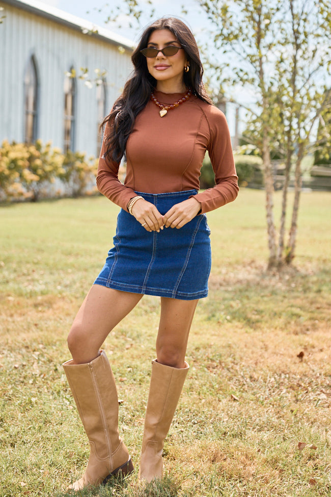 Better Than Basic Brown Mock Neck Knit Top