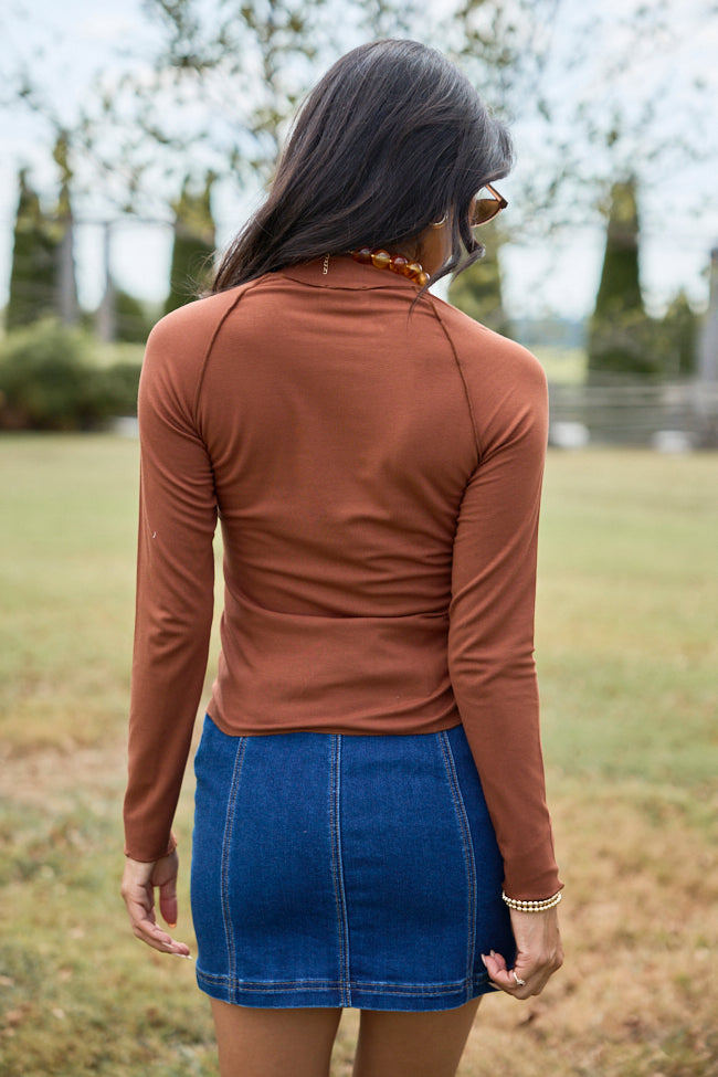 Better Than Basic Brown Mock Neck Knit Top