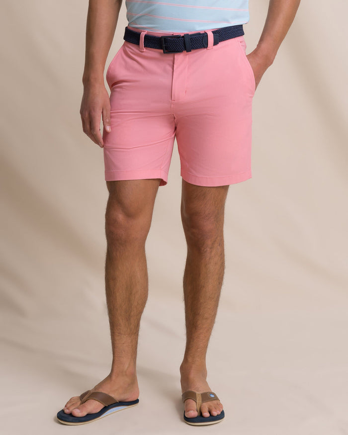 The front view of the Southern Tide Birdie 8" Coastal Breeze® Performance Short by Southern Tide - Sea Pink